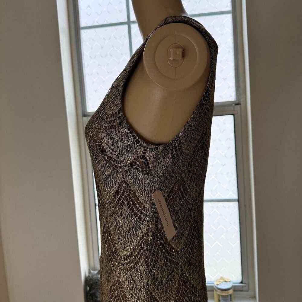 Dressbarn Shift Dress Size L/10 Shiny Brown Dark Lined Fringe Hem Sleeveless - Picture 6 of 15